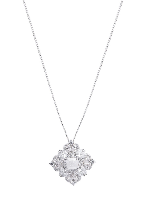 

shaze Silver-Toned & White CZ-Studded Lady Diana Pendant With Chain