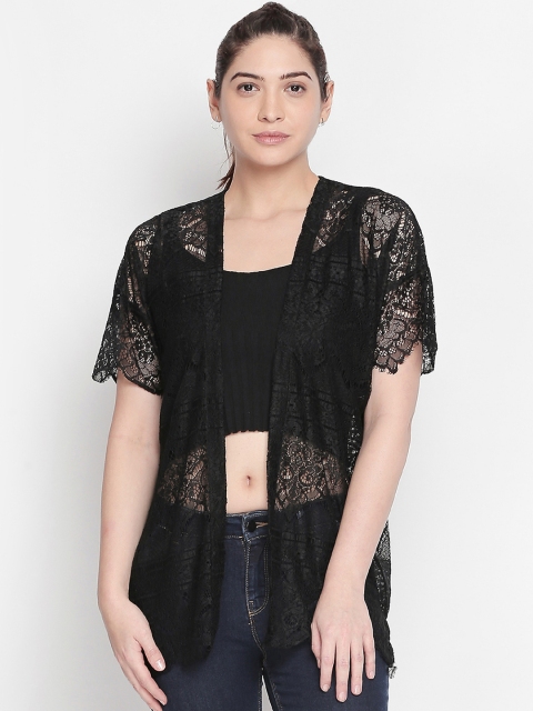

Honey by Pantaloons Women Black Self Design Open Front Shrug