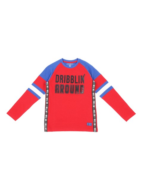 

Pantaloons Junior Boys Red Printed Round Neck Pure Cotton T-shirt