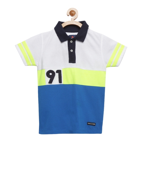 

Cherry Crumble Boys Blue & White Colourblocked Polo Collar T-shirt