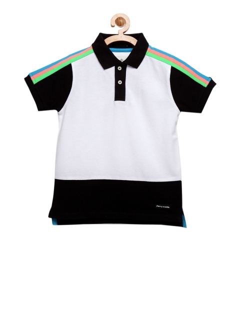 

Cherry Crumble Boys White & Black Colourblocked Polo Collar T-shirt