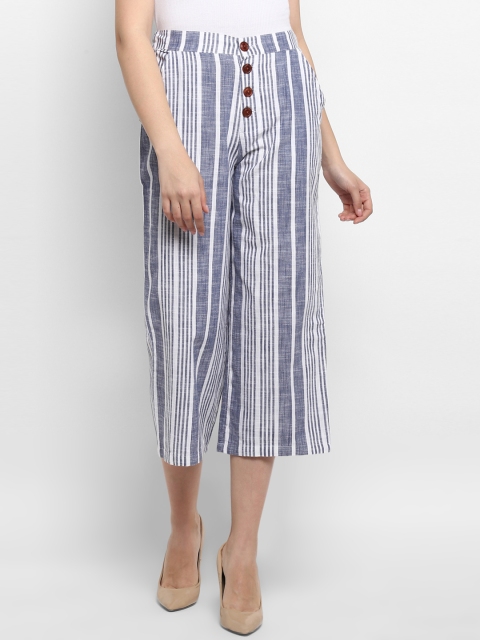 

Mode by Red Tape Women Blue & White Regular Fit Striped Parallel Trousers