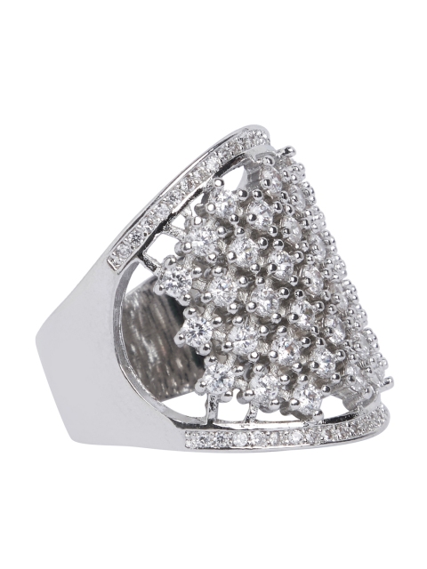 

shaze Silver-Plated & White CZ-Studded Crown Circle Finger Ring