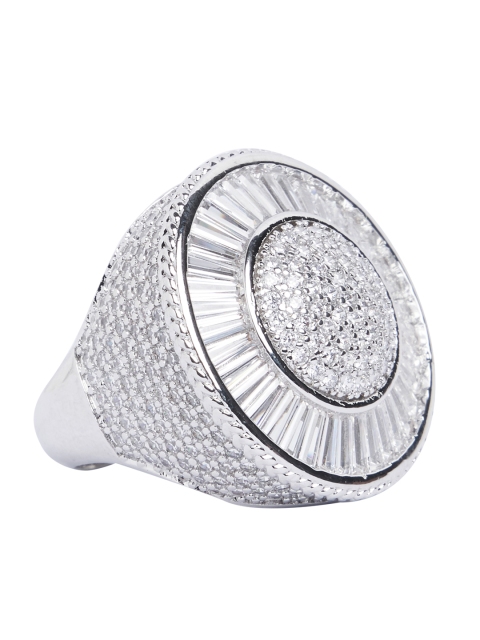 

shaze White CZ-Studded Dome Finger Ring, Silver