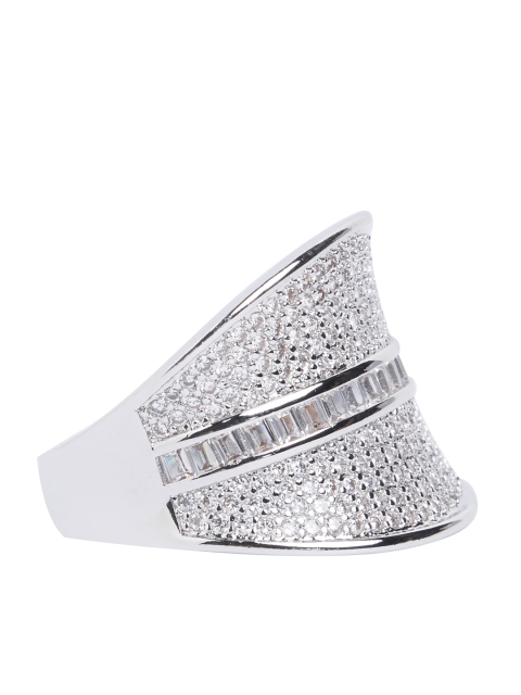 

shaze Silver-Plated & White CZ-Studded Finger Ring