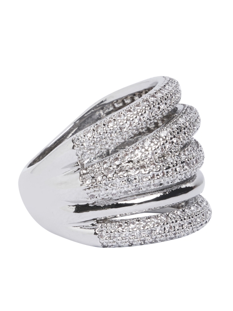 

shaze White Silver Plated CZ-Studded Master Stack Finger Ring
