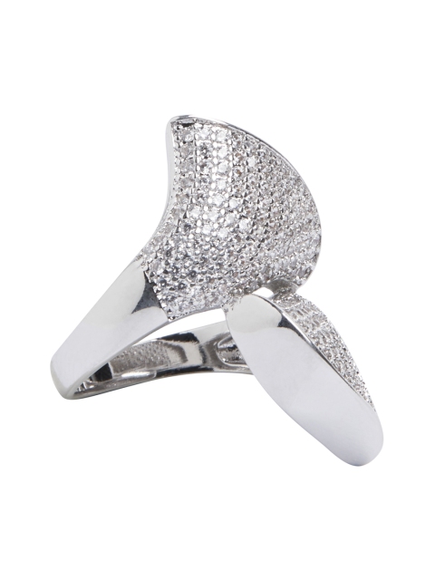 

shaze Silver-Plated CZ-Studded 2-Way Leaf Finger Ring