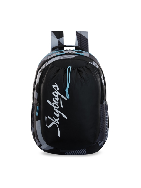 

Skybags Unisex Kids Black & Turquoise Blue Brand Logo Backpack
