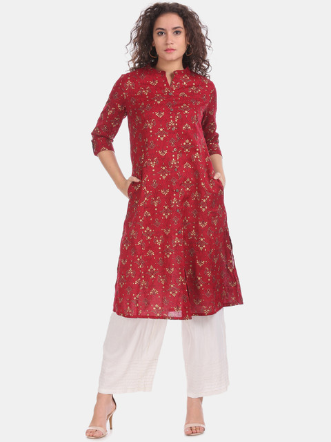 

Karigari Women Red & Beige Printed A-Line Kurta