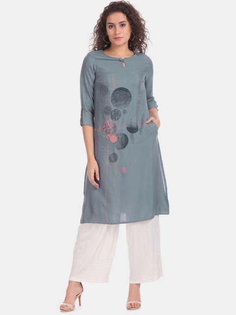

Karigari Women Grey Printed Straight Kurta