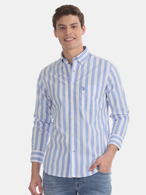 

U.S. Polo Assn. Men Blue & White Bengal Stripes Regular Fit Solid Casual Shirt