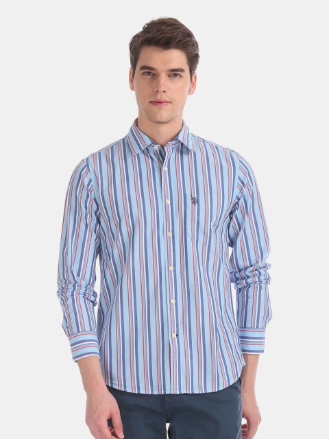 

U.S. Polo Assn. Men Blue & Red Regular Fit Striped Casual Shirt