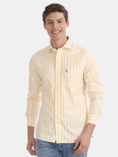 

U.S. Polo Assn. Men Beige & Blue Regular Fit Striped Casual Shirt