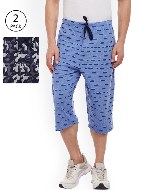 

VIMAL Men Blue Self Design Regular Fit 3/4 Shorts, Navy blue
