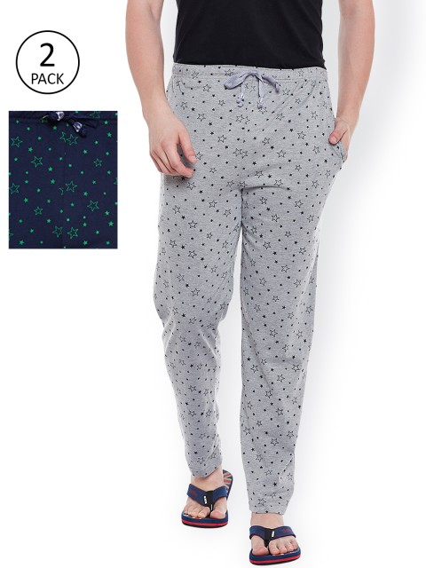 

VIMAL Men Pack of 2 Grey Melange & Navy Blue Printed Lounge Pants
