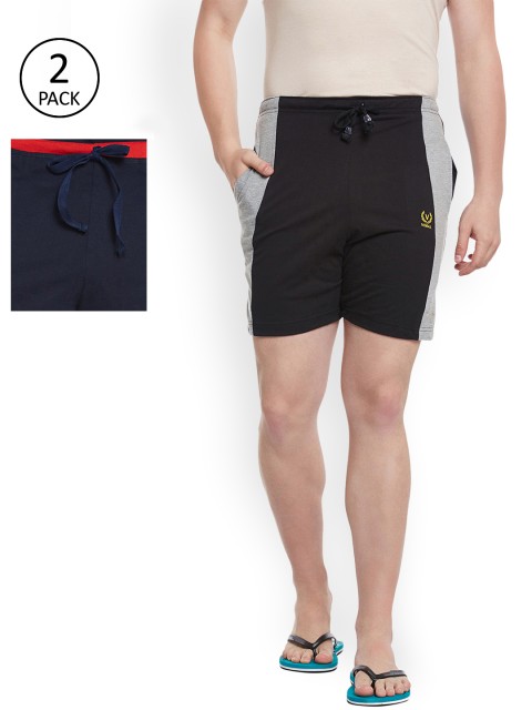 

VIMAL Pack Of 2 Black & Navy Blue Lounge Shorts