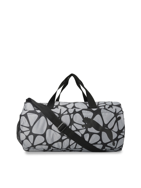 

Puma Women Grey & Black Printed AT ESS Barrel Duffel Bag