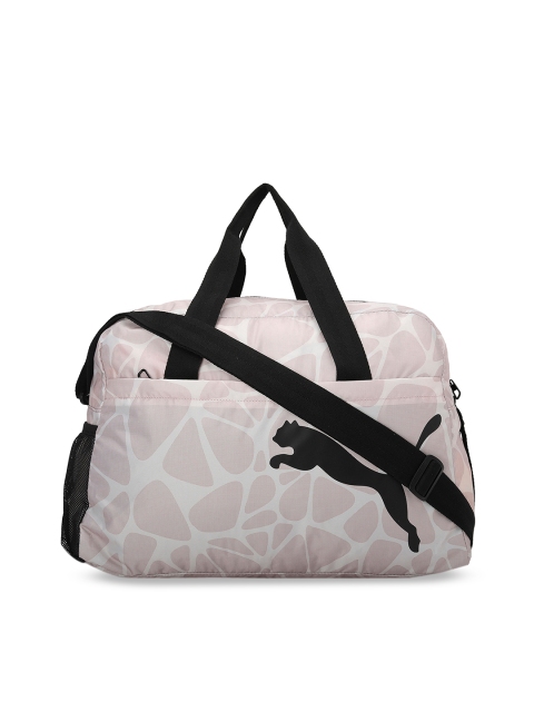 

Puma Women Pink & White Printed AT ESS Grip Rosewater AOP Medium Duffel Bag