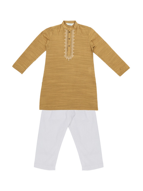 

Pantaloons Junior Boys Gold-Toned & White Yoke Design Kurta with Pyjamas