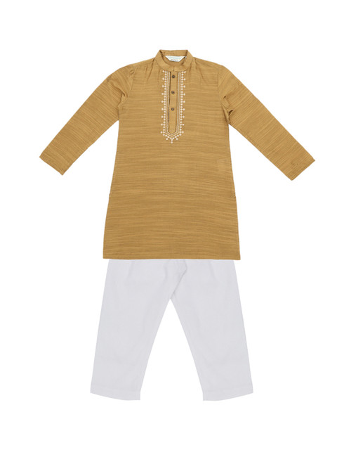 

Pantaloons Junior Boys Beige & White Yoke Design Kurta with Pyjamas