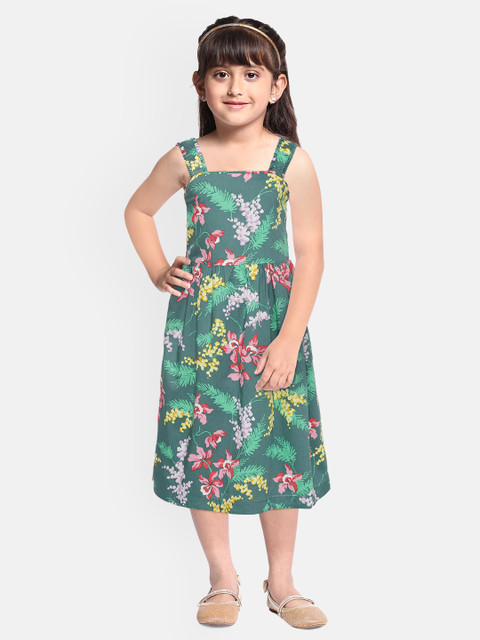 

GAP Girls Green & Red Floral Print Pure Cotton A-Line Dress