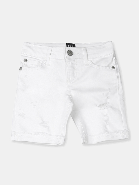 

GAP Girls White Destructed Bermuda Shorts in Stain-Resistant