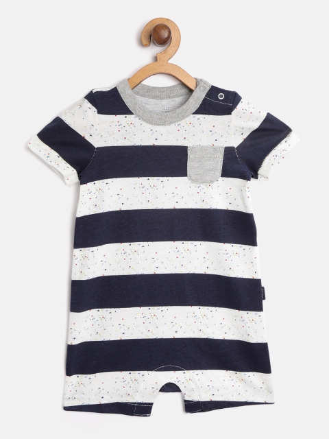

GAP Infant Boys White & Navy Blue Striped Pure Cotton Shorty One-Piece Rompers
