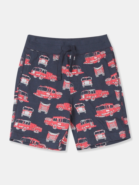 

GAP Baby Boy Navy Blue & Red Fire Truck Print Pure Cotton Pull-On Shorts