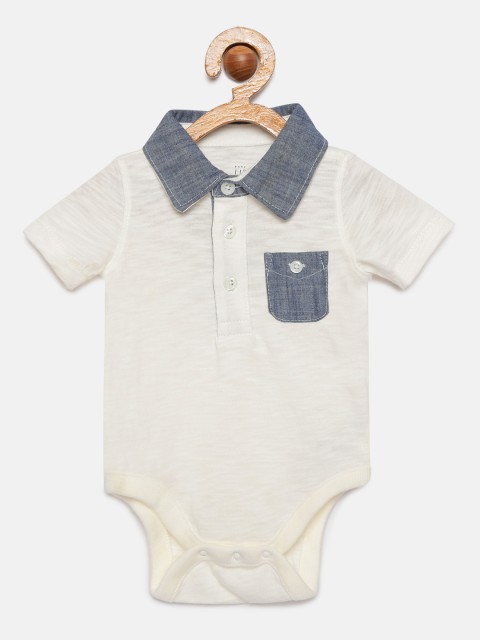 

GAP Baby Boys Off White Solid Chambray Polo Bodysuit