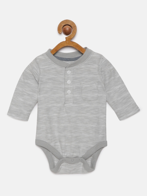 

GAP Baby Boys Grey Printed Chambray Trim Henley Bodysuit