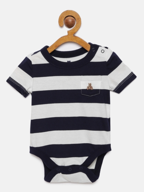 

GAP Baby Boy's White & Navy Blue Brannan Bear Striped Bodysuit