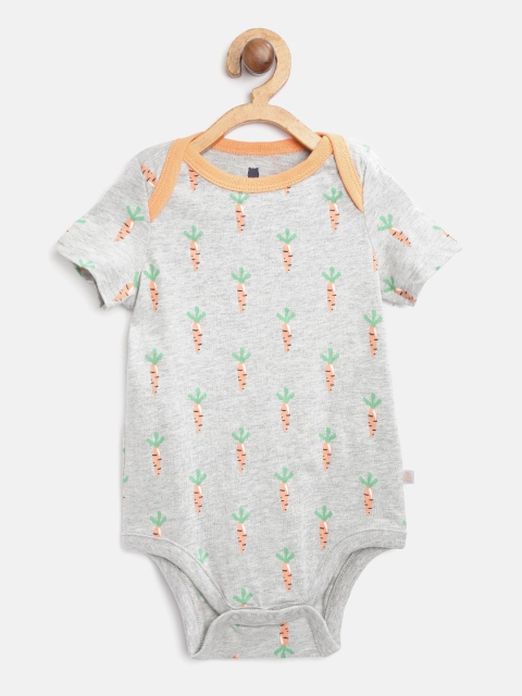 

GAP Infant Boys Grey Melange & Peach-Coloured Pure Cotton Print Bodysuit