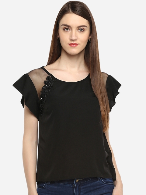 

Porsorte Women Black Hand Worked Solid Top