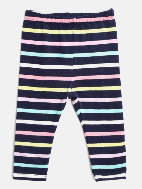 

GAP Infant Girls Navy Blue & Pink Ankle Length Stripe Leggings