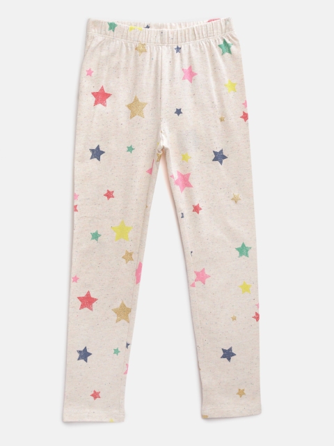 

GAP Girls Cream-Coloured & Pink Star Print Ankle Length Leggings