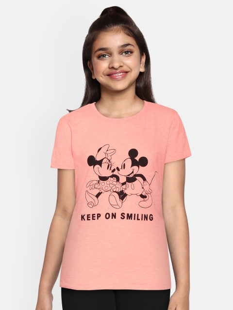 GAP Girls Coral Pink & Black Disney Mickey Mouse T-Shirt