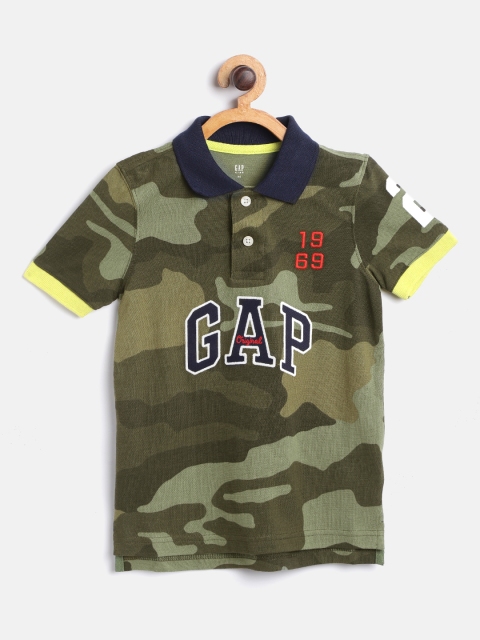 

GAP Boys Olive Green Camouflage Print Pure Cotton Polo Collar T-shirt