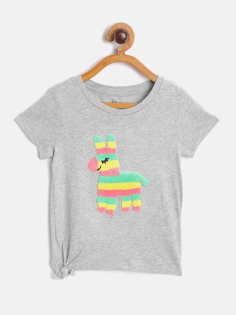

GAP Baby Girls Grey Melange Pure Cotton Graphic Knot-Tie T-Shirt