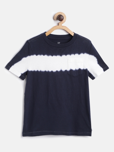 

GAP Boys Navy Blue & White Tie & Dye Round Neck Pure Cotton T-shirt