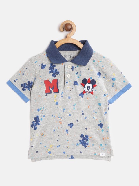 

GAP Boys Grey Melange Printed Pure Cotton Polo Collar T-shirt