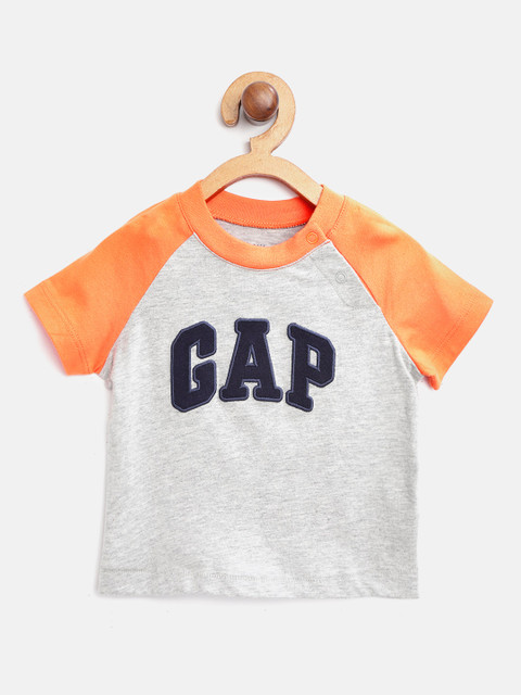 

GAP Boys Grey Melange & Navy Blue Logo Pure Cotton T-Shirt