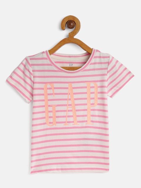 

GAP Baby Girls Pink Glitter Gap Logo Stripe Pure Cotton T-shirt