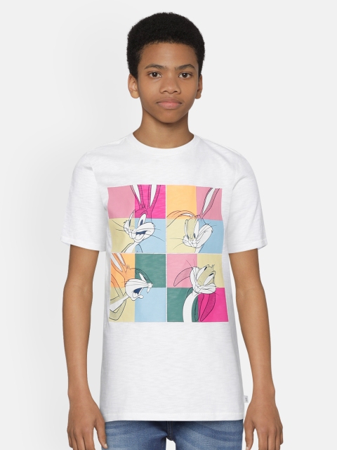 

GAP Boys White & Pink Looney Tunes Print Pure Cotton Round Neck T-shirt