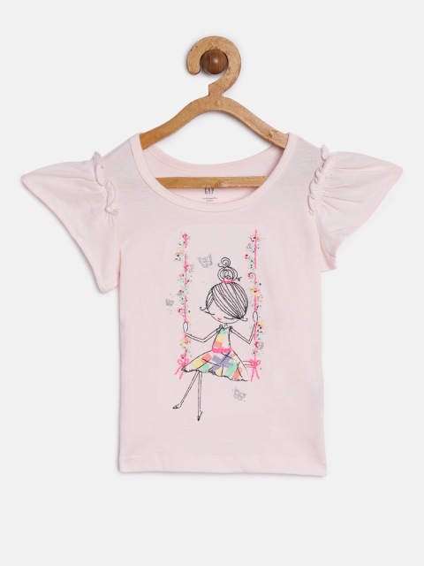 

GAP Girls Pink Printed Round Neck Pure Cotton T-shirt