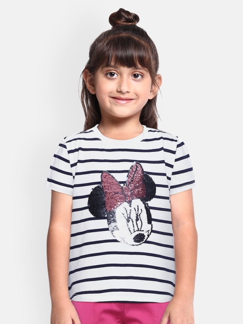 

GAP Girls Navy Blue & White Striped Flip Sequin Round Neck T-shirt
