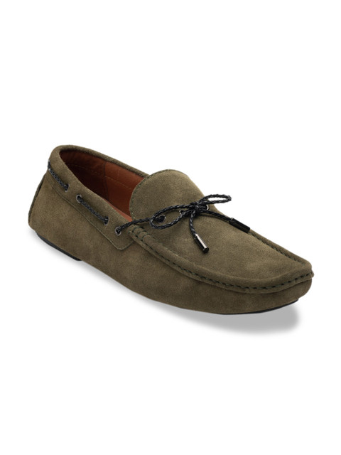 

Heel & Buckle London Men Olive Green Solid Suede Boat Shoes