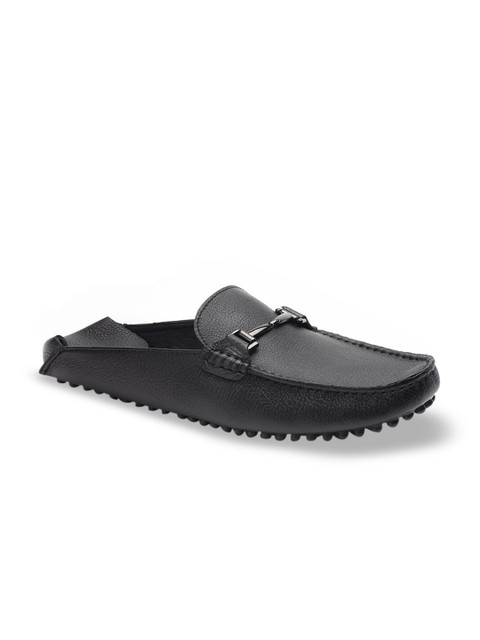 

Heel & Buckle London Men Solid Black Leather Mules