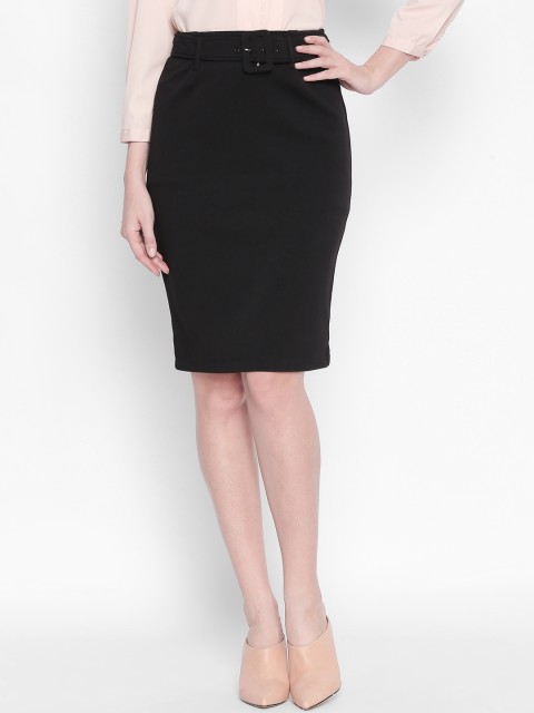 

Annabelle by Pantaloons Women Black Solid Pencil Skirt