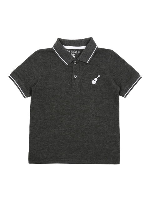 

Pantaloons Junior Boys Charcoal Grey Self Design Polo Collar Pure Cotton T-shirt