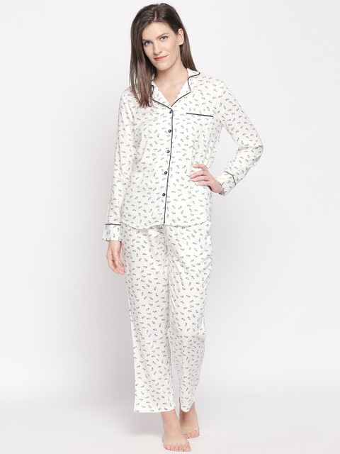 

Dreamz by Pantaloons Women Off-White Printed Night Suit